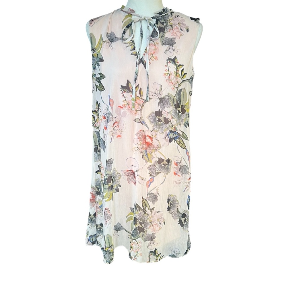 Philosophy Blush Pink Sleeveless Tie Front High Neck Floral Shift Mini Dress S